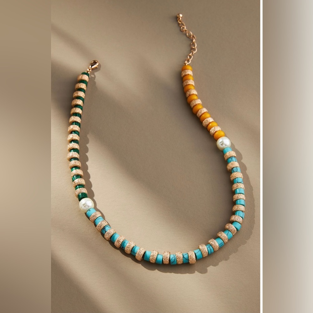 Anthropologie mixed stone colorful beaded necklace